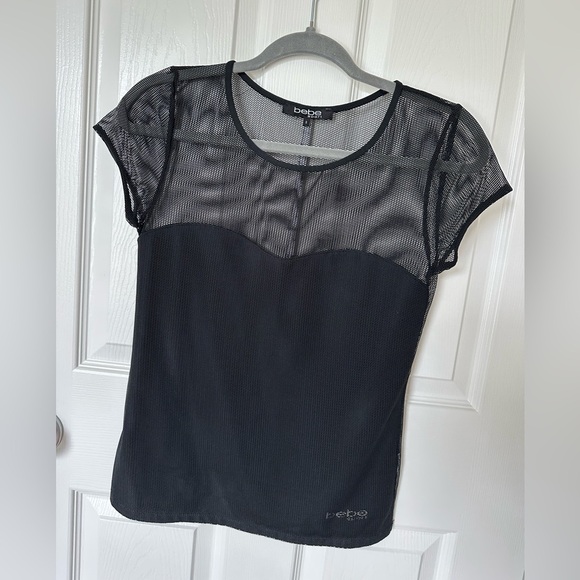 Bebe Black Sheer Cap Sleeve Blouse - Picture 1 of 5
